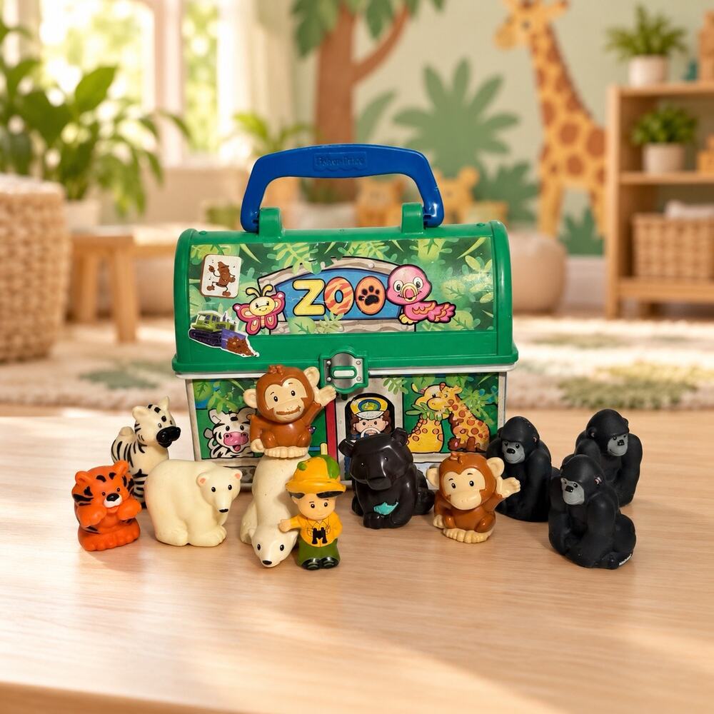 Fisher Price Little People On-the-Go Zoo Carry Case + 11 Animal Figures 2008